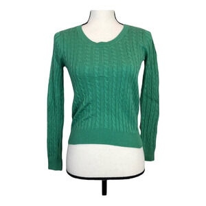 H&M Women's Green Ribbed Cable Knit Crew Neck Long Sleeve Sweater Size XS